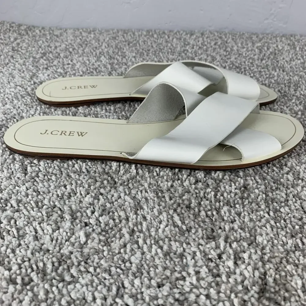 J Crew Shoes Womens Size 11 White Slide Sandals Criss Cross Slip On Flats Summer